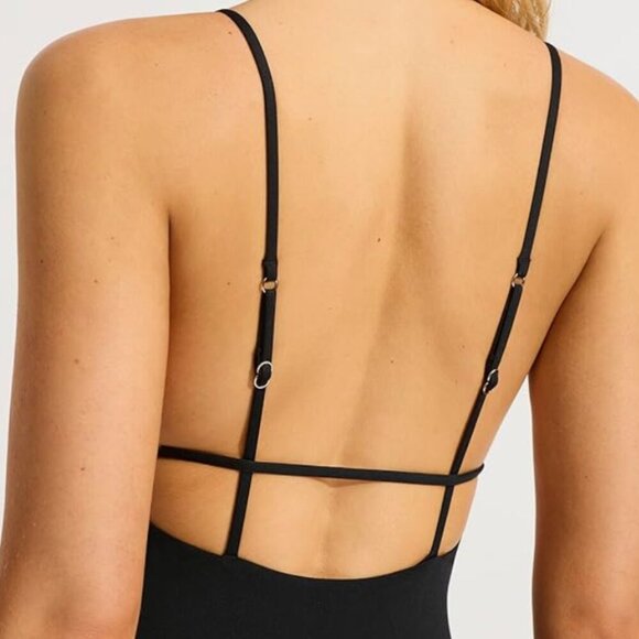 NWT Seafolly Coastline V Neck One Piece Swimsuit in Eco Collection Black Size 4 - Picture 4 of 7